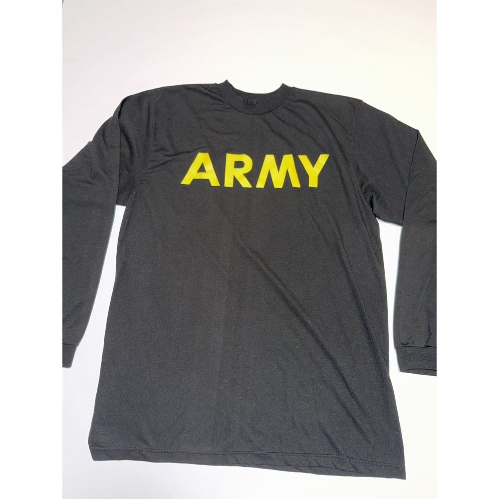 US Army APFU Men Medium Black Shirt Long Sleeve Training Military PT Yellow Gym